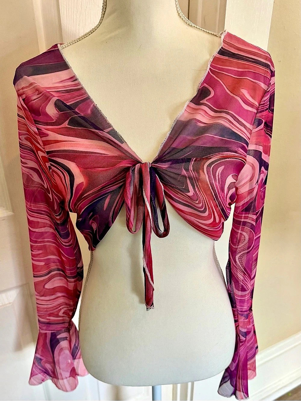 SHEIN Abstract Mesh Crop Top Pink Purple 2XL